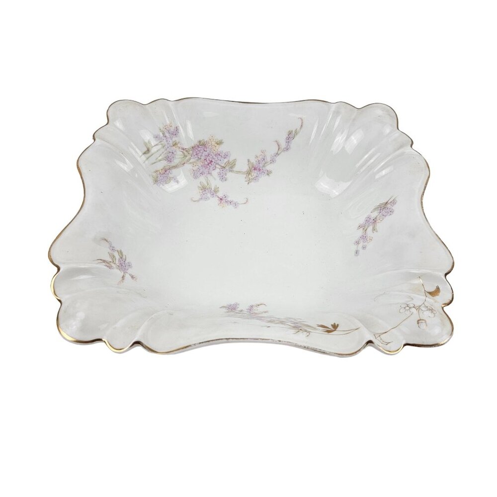 Vintage Serving Bowl Porcelain Gold Trim Leaves Purple Flowers Germany